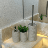 Porta Sabonete Liquido em Polirresina Bege 17cm - Ela Decora